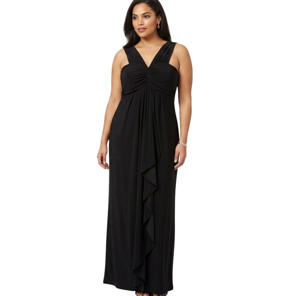 Jessica London Formal Gown Women 18W Black Draped Front Special‎ Occasion Maxi